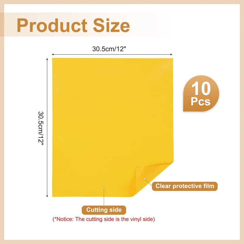 10Pcs Adhesive Vinyl Sheets Bundle,12”x12”Self Adhesive Vinyl, Yellow