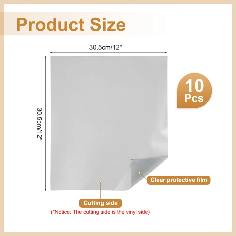 10Pcs Adhesive Vinyl Sheets Bundle,12”x12”Self Adhesive Vinyl, Matte Silver
