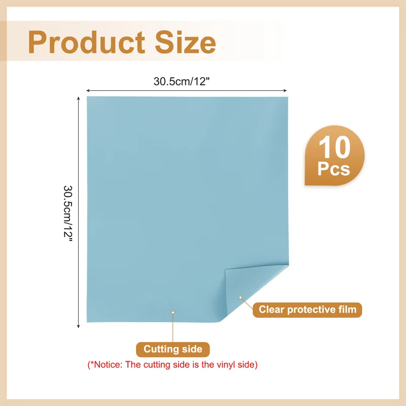10Pcs Adhesive Vinyl Sheets Bundle,12”x12”Self Adhesive Vinyl, Gray-blue