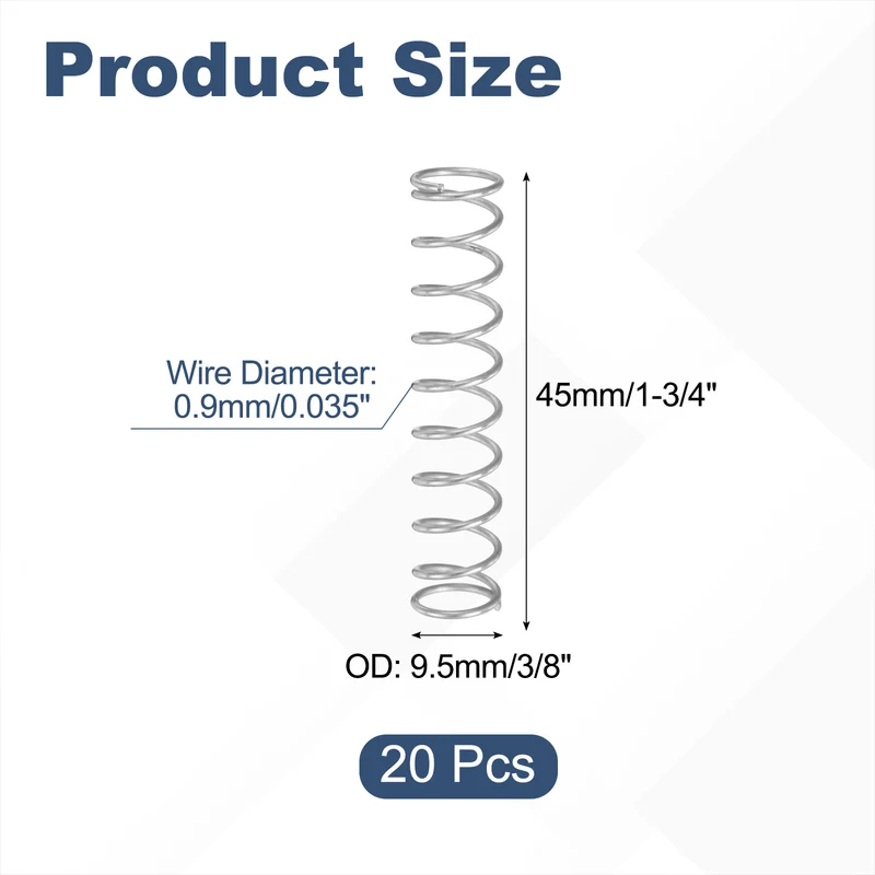 20Pcs SP 9725 Compression Spring 304 Stainless Steel, 0.035" GA, 3/8"x1-3/4"