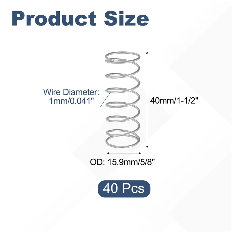 40Pcs SP 9727 Compression Spring 304 Stainless Steel, 0.041" GA, 5/8"x1-1/2"
