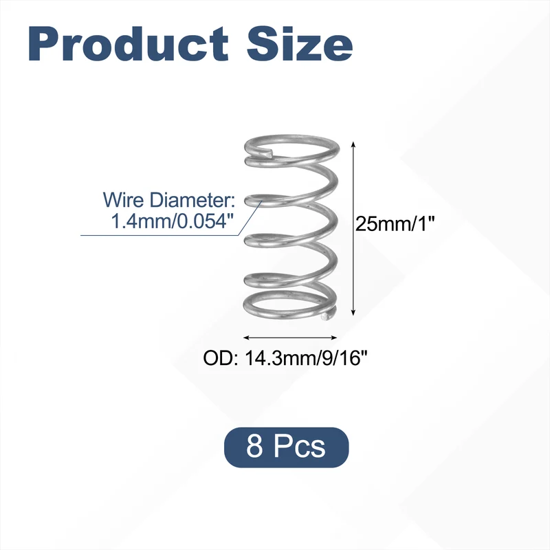 8Pcs SP 9728 Compression Spring 304 Stainless Steel, 0.054" GA, 9/16"x1"