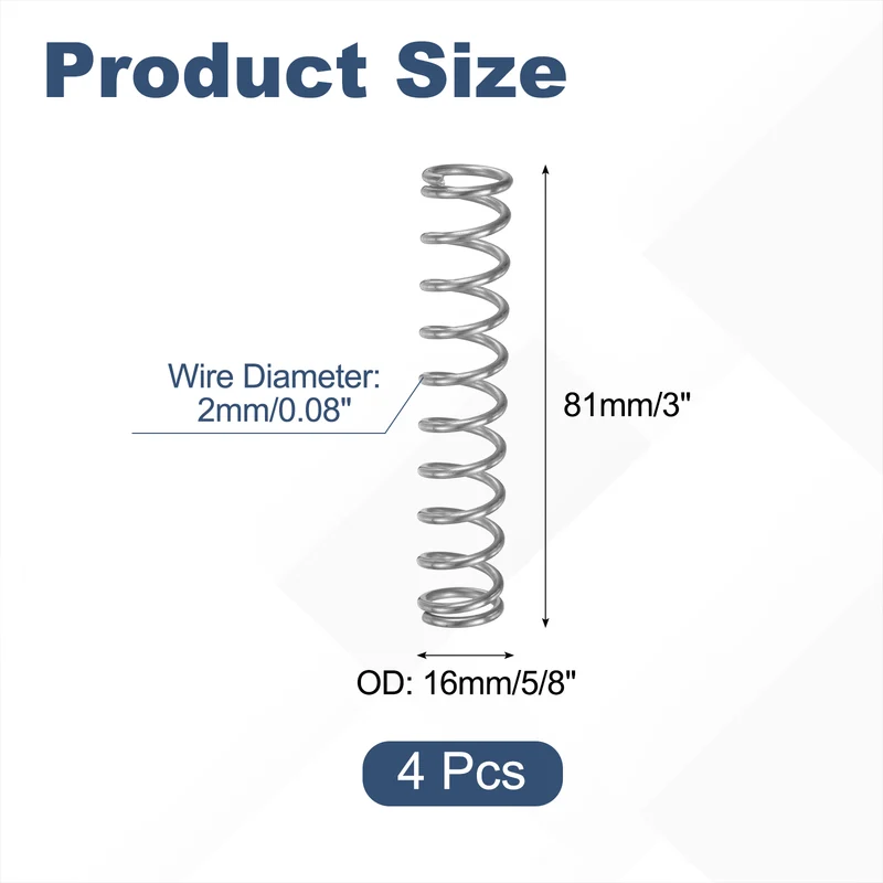 4Pcs SP 9730 Compression Spring 304 Stainless Steel, 0.080" GA, 5/8"x3"