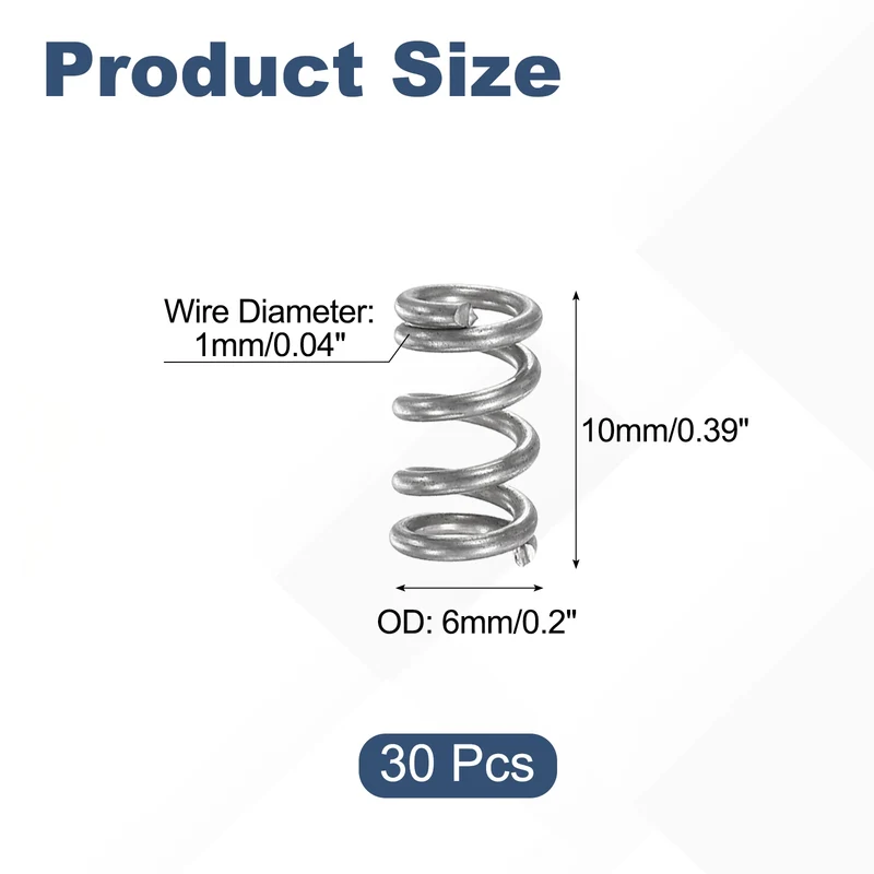 30Pcs Compression Spring 304 Stainless Steel, 1mm Wire, 6x10mm (ODxL)