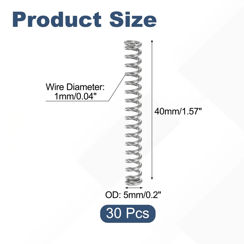 30Pcs Compression Spring 304 Stainless Steel, 1mm Wire, 5x40mm (ODxL)
