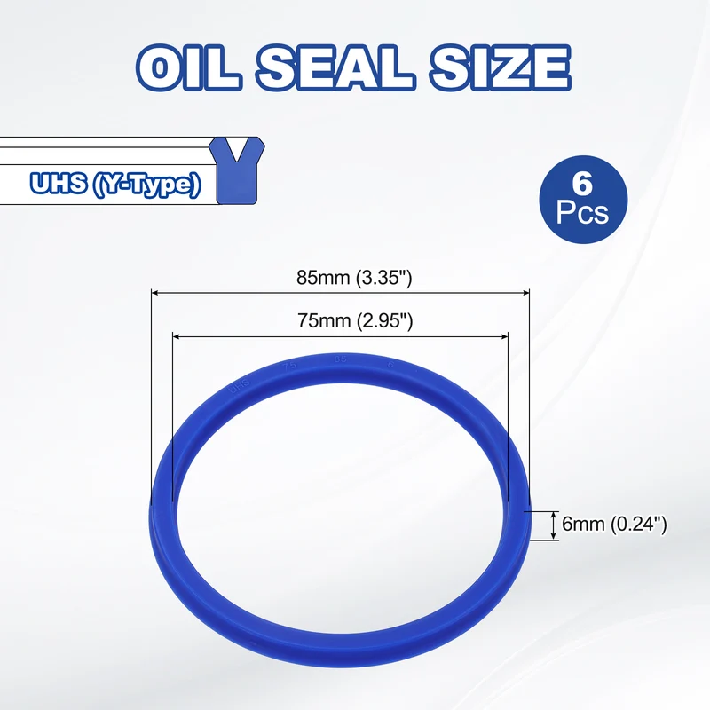 6 Pcs UHS Radial Shaft Seal 75mm ID x 85mm OD x 6mm W Metric TPU Oil Seal Blue