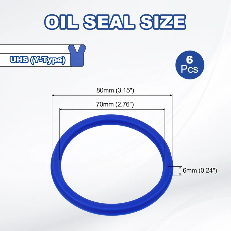 6 Pcs UHS Radial Shaft Seal 70mm ID x 80mm OD x 6mm W Metric TPU Oil Seal Blue