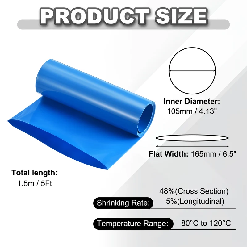 Battery Wrap, Heat Shrink Tubing, 165mm Flat Width 105mm ID, Blue