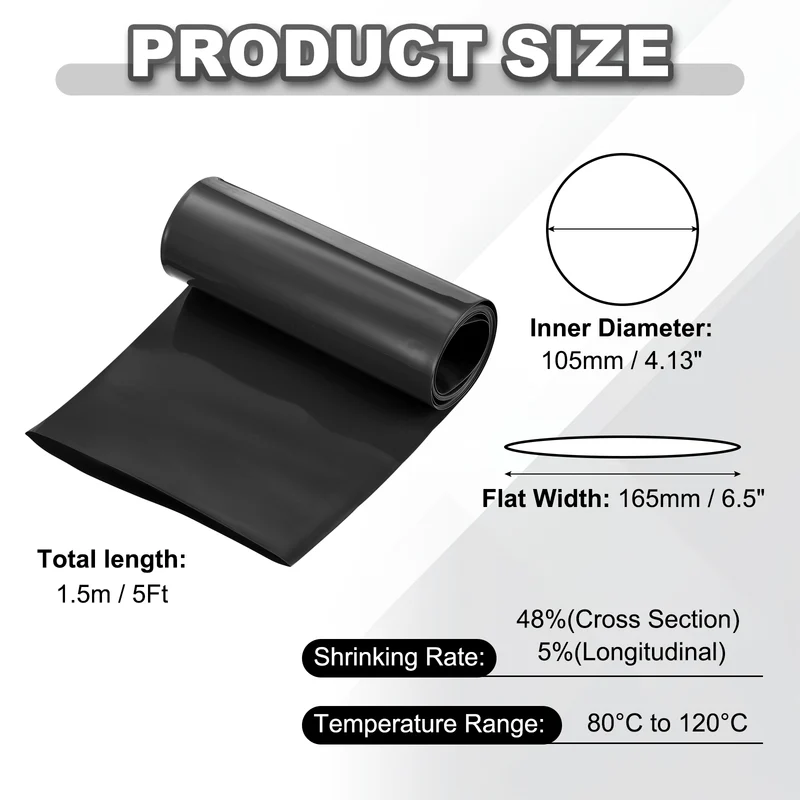 Battery Wrap, Heat Shrink Tubing, 165mm Flat Width 105mm ID, Black