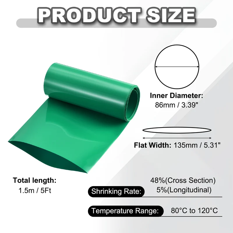 Battery Wrap, Heat Shrink Tubing, 135mm Flat Width 86mm ID, Green