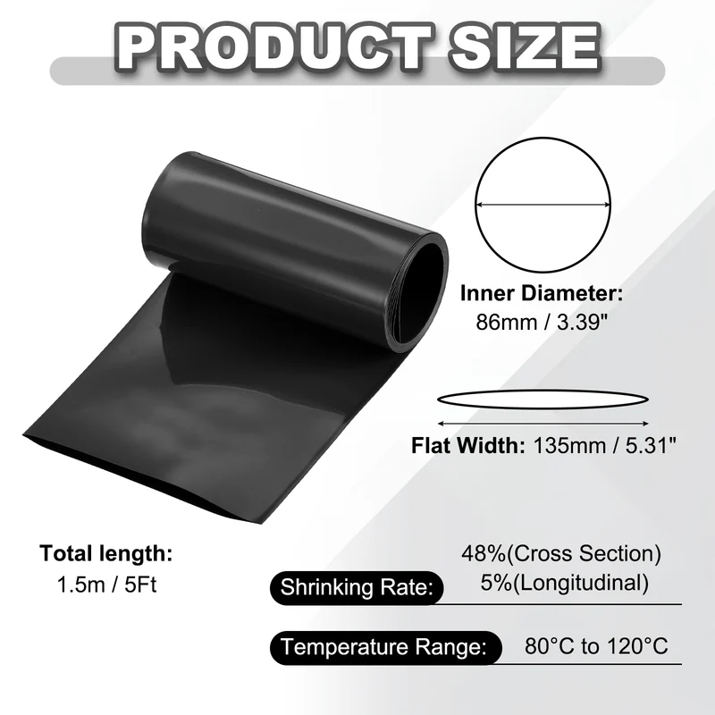 Battery Wrap, Heat Shrink Tubing, 135mm Flat Width 86mm ID, Black