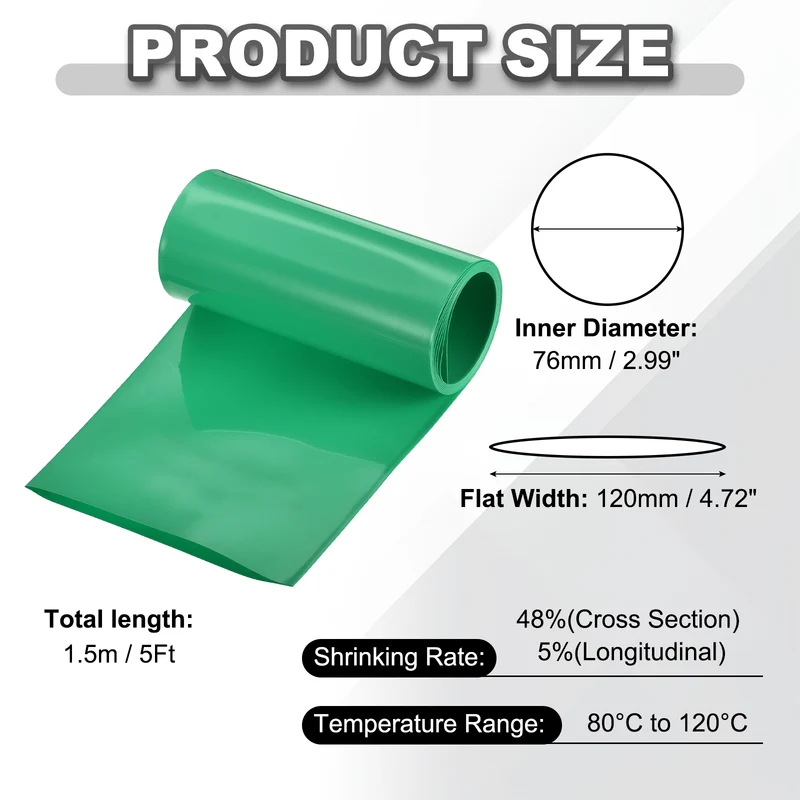 Battery Wrap, Heat Shrink Tubing, 120mm Flat Width 76mm ID, Green