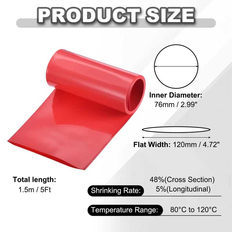 Battery Wrap, Heat Shrink Tubing, 120mm Flat Width 76mm ID, Red