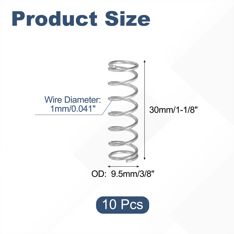 10Pcs SP 9703 Compression Spring 304 Stainless Steel, 0.041" GA, 3/8"x1-1/8"
