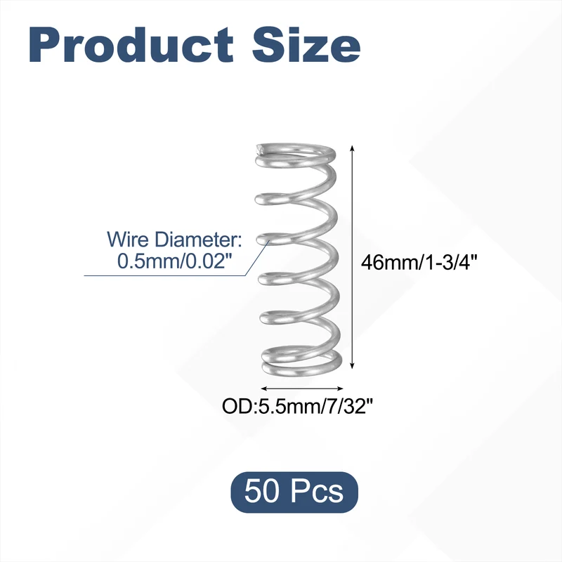 50Pcs SP 9704 Compression Spring 304 Stainless Steel, 0.020" GA, 7/32"x1-3/4"