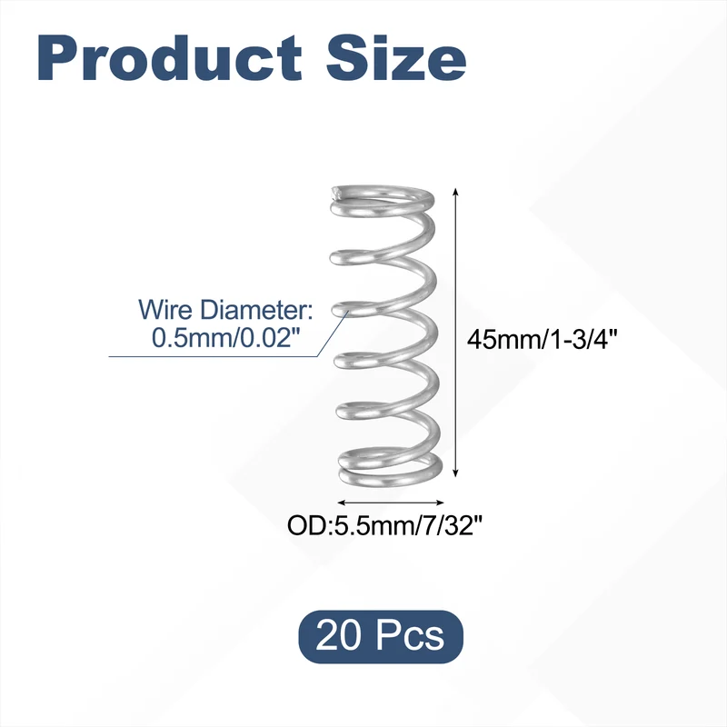 20Pcs SP 9704 Compression Spring 304 Stainless Steel, 0.020" GA, 7/32"x1-3/4"