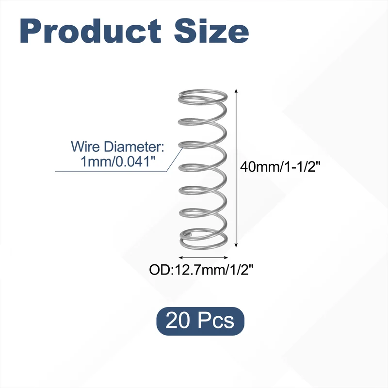 20Pcs SP 9706 Compression Spring 304 Stainless Steel, 0.041" GA, 1/2"x1-1/2"