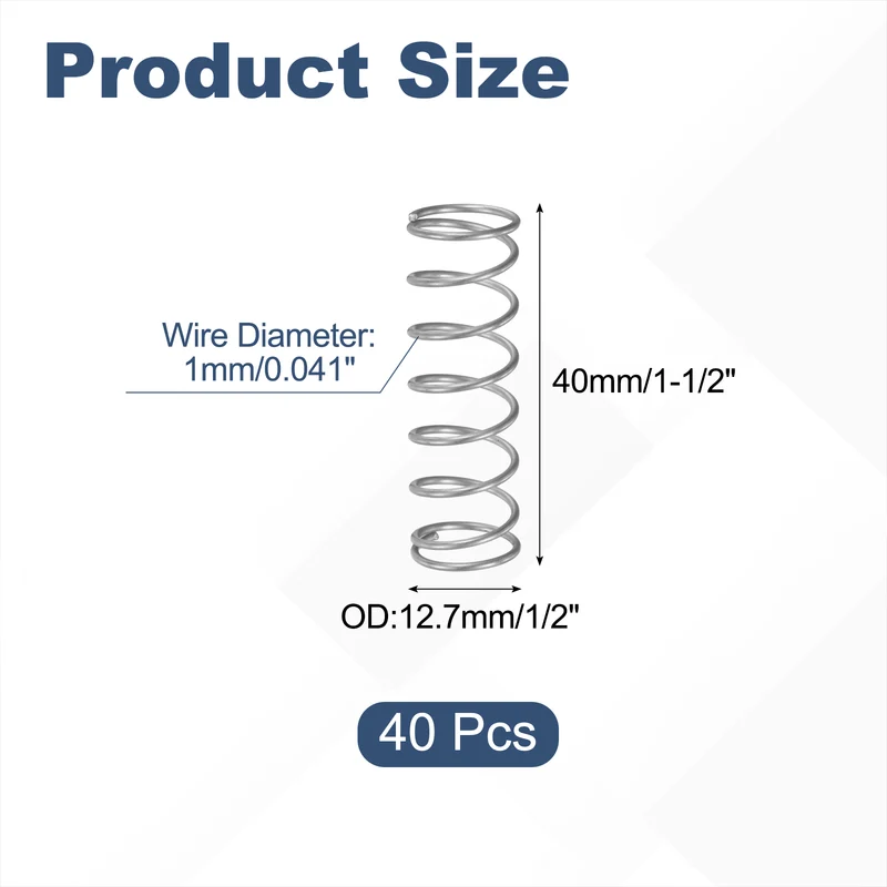 40Pcs SP 9706 Compression Spring 304 Stainless Steel, 0.041" GA, 1/2"x1-1/2"