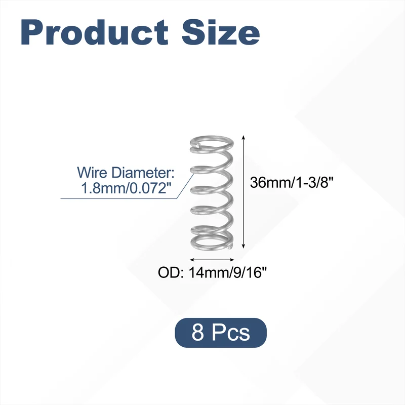8Pcs SP 9707 Compression Spring 304 Stainless Steel, 0.072" GA, 9/16"x1-3/8"