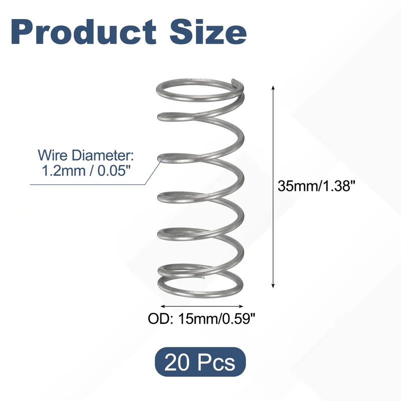 20Pcs Compression Spring 304 Stainless Steel, 1.2mm Wire, 15x35mm (ODxL)