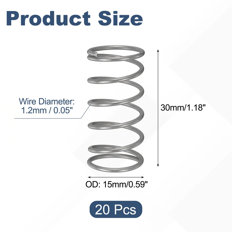 20Pcs Compression Spring 304 Stainless Steel, 1.2mm Wire, 15x30mm (ODxL)