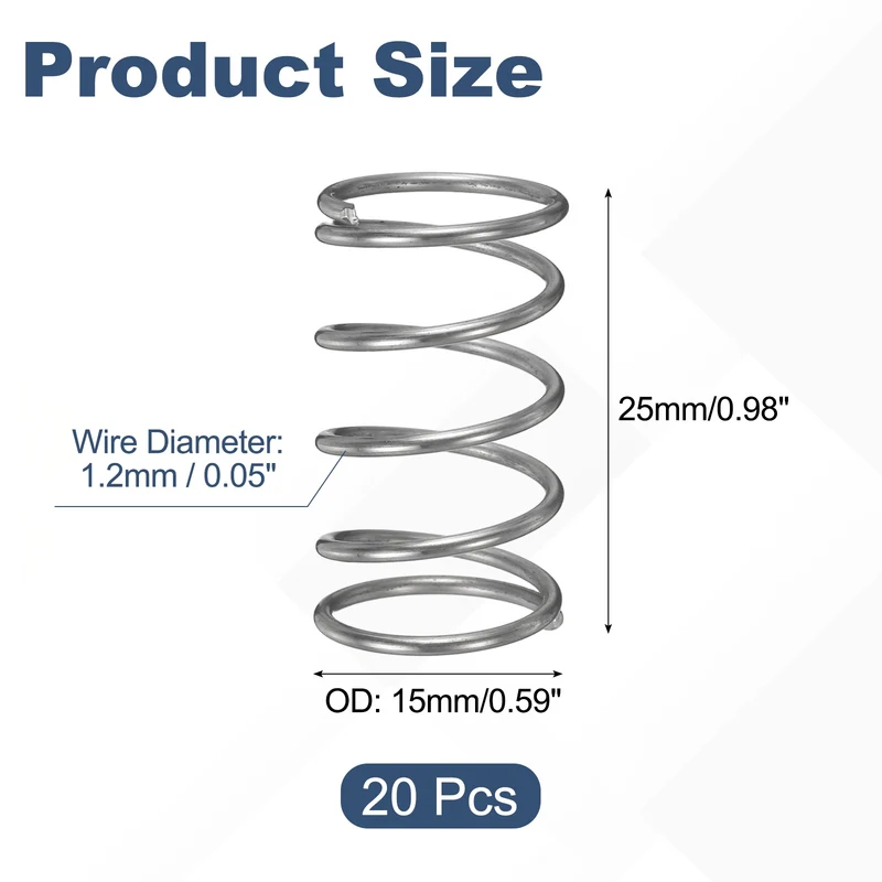 20Pcs Compression Spring 304 Stainless Steel, 1.2mm Wire, 15x25mm (ODxL)