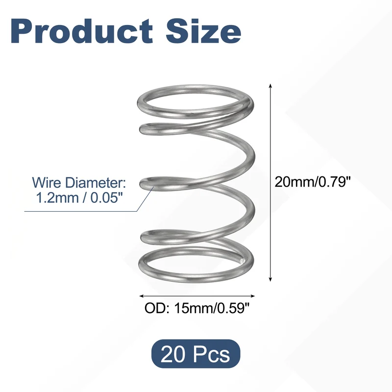 20Pcs Compression Spring 304 Stainless Steel, 1.2mm Wire, 15x20mm (ODxL)