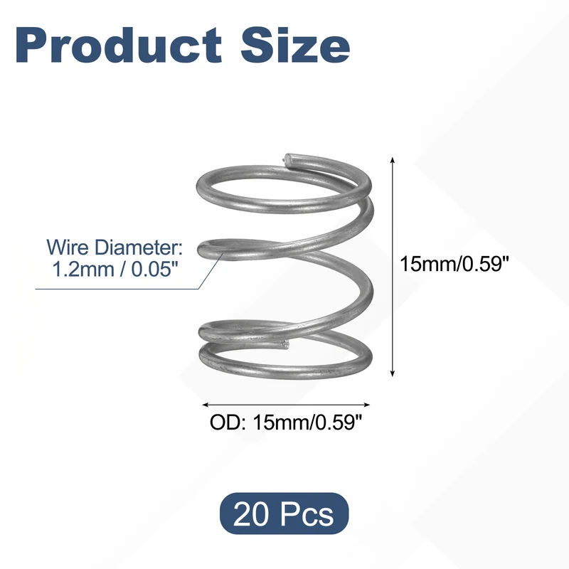 20Pcs Compression Spring 304 Stainless Steel, 1.2mm Wire, 15x15mm (ODxL)