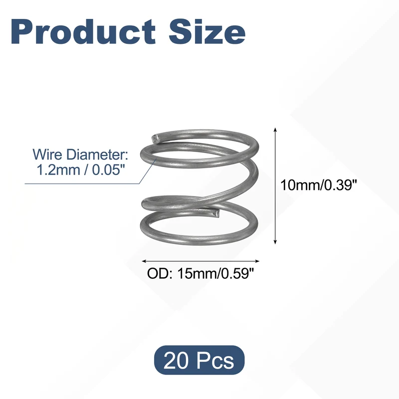 20Pcs Compression Spring 304 Stainless Steel, 1.2mm Wire, 15x10mm (ODxL)