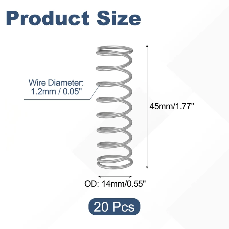20Pcs Compression Spring 304 Stainless Steel, 1.2mm Wire, 14x45mm (ODxL)
