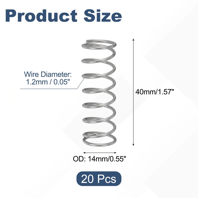 20Pcs Compression Spring 304 Stainless Steel, 1.2mm Wire, 14x40mm (ODxL)
