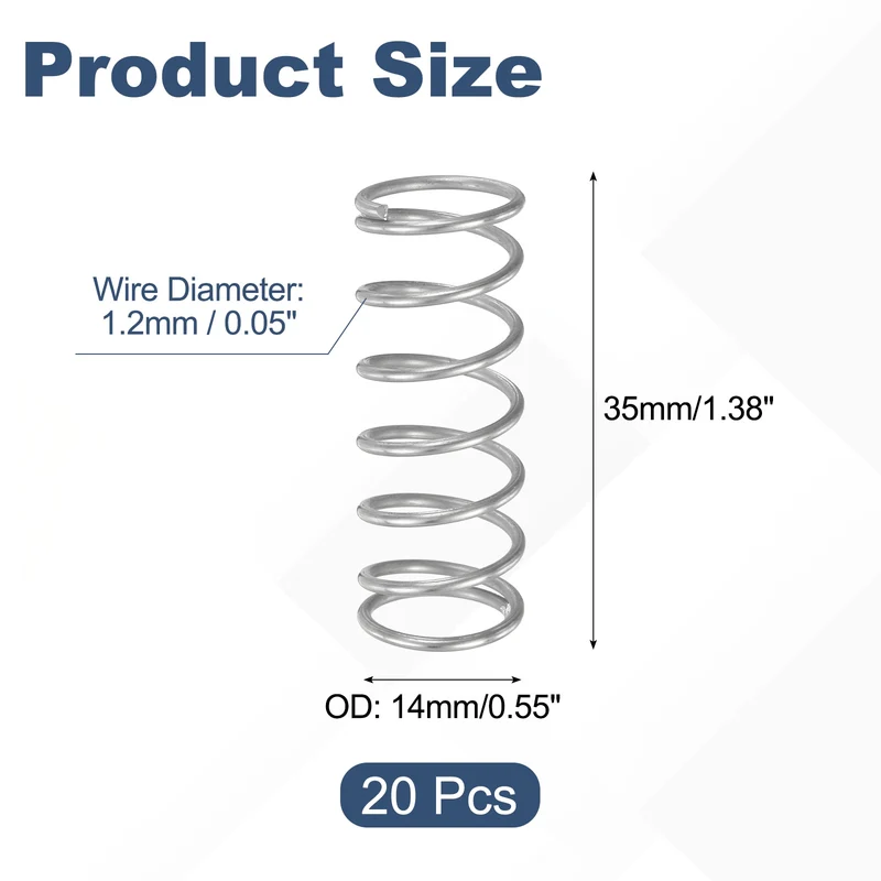 20Pcs Compression Spring 304 Stainless Steel, 1.2mm Wire, 14x35mm (ODxL)