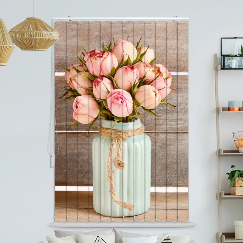 Lamellenvorhang Motiv "Tulpen Vase Holzwand"