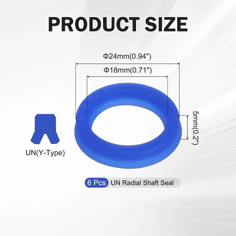 6 Pcs UN Radial Shaft Seal, 18mm ID x 24mm OD x 5mm Width TPU Oil Seal, Blue