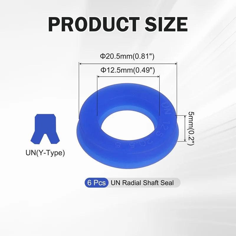 6 Pcs UN Radial Shaft Seal, 12.5mm ID x 20.5mm OD x 5mm Width TPU Oil Seal, Blue
