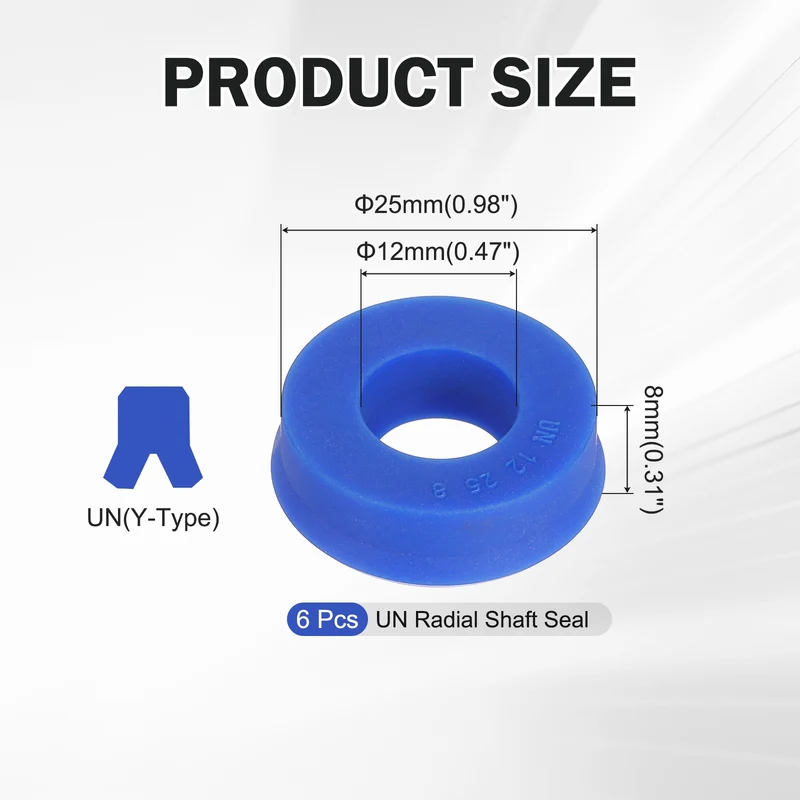 6 Pcs UN Radial Shaft Seal, 12mm ID x 25mm OD x 8mm Width TPU Oil Seal, Blue