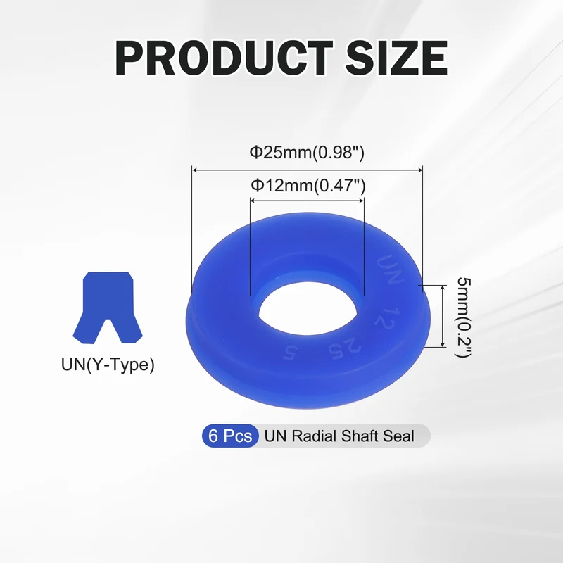 6 Pcs UN Radial Shaft Seal, 12mm ID x 25mm OD x 5mm Width TPU Oil Seal, Blue