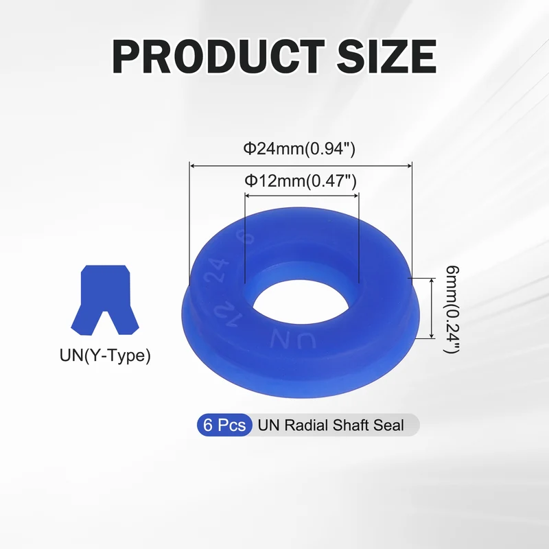 6 Pcs UN Radial Shaft Seal, 12mm ID x 24mm OD x 6mm Width TPU Oil Seal, Blue