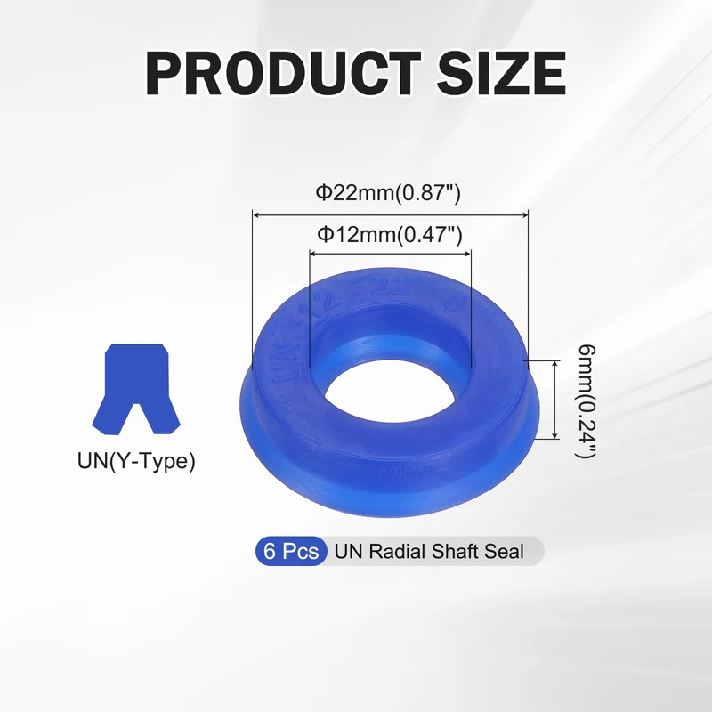6 Pcs UN Radial Shaft Seal, 12mm ID x 22mm OD x 6mm Width TPU Oil Seal, Blue