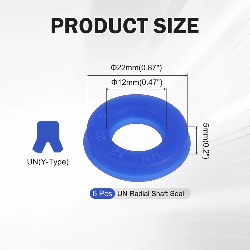 6 Pcs UN Radial Shaft Seal, 12mm ID x 22mm OD x 5mm Width TPU Oil Seal, Blue