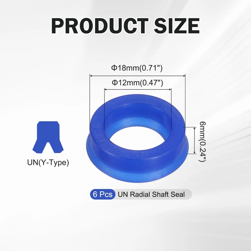 6 Pcs UN Radial Shaft Seal, 12mm ID x 18mm OD x 6mm Width TPU Oil Seal, Blue