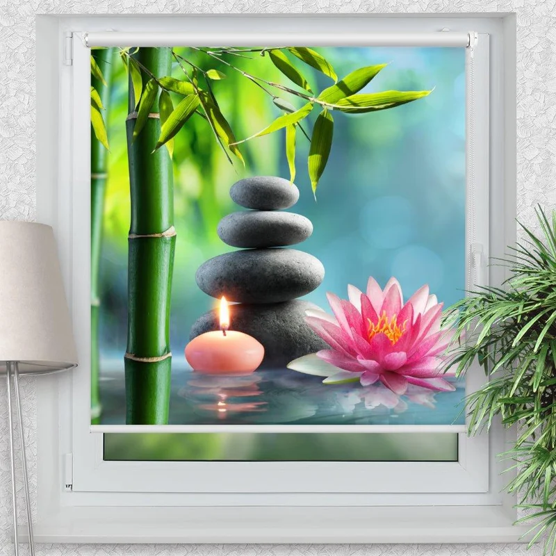 Klemmfix Rollo "Lotus Bambus Steinturm Kerze" | Motiv-Klemmrollo