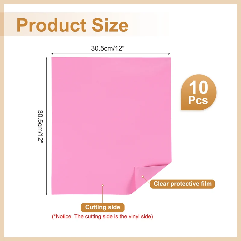 10Pcs Adhesive Vinyl Sheets Bundle,12”x12”Self Adhesive Vinyl, Pink