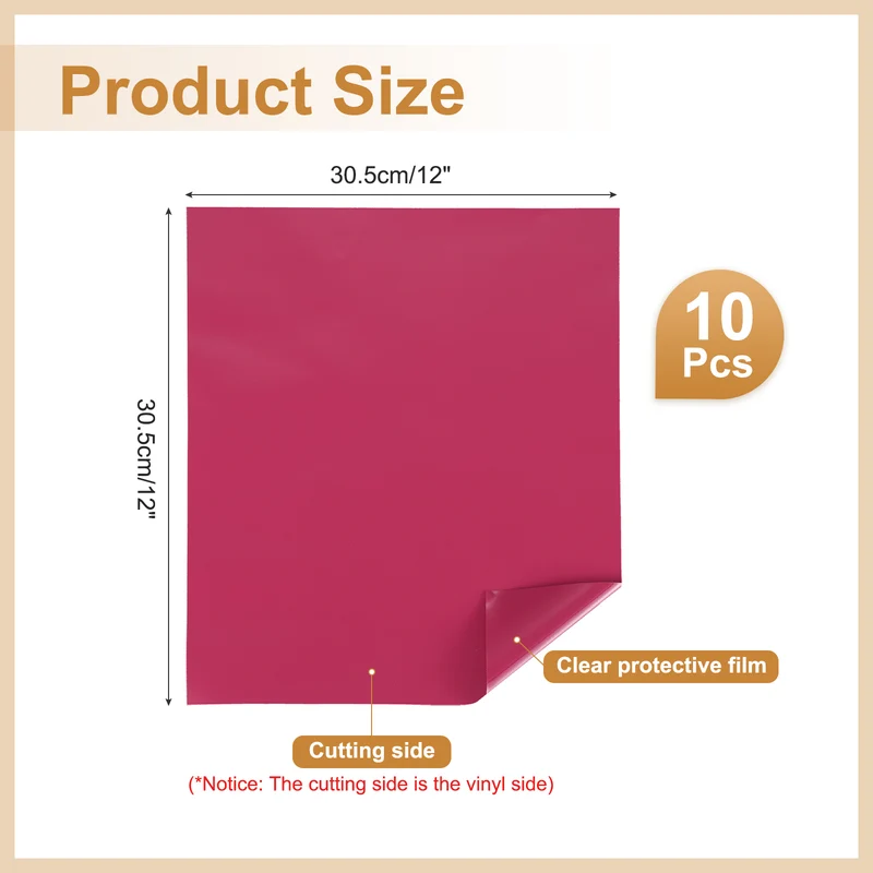10Pcs Adhesive Vinyl Sheets Bundle,12”x12”Self Adhesive Vinyl, Rose Red