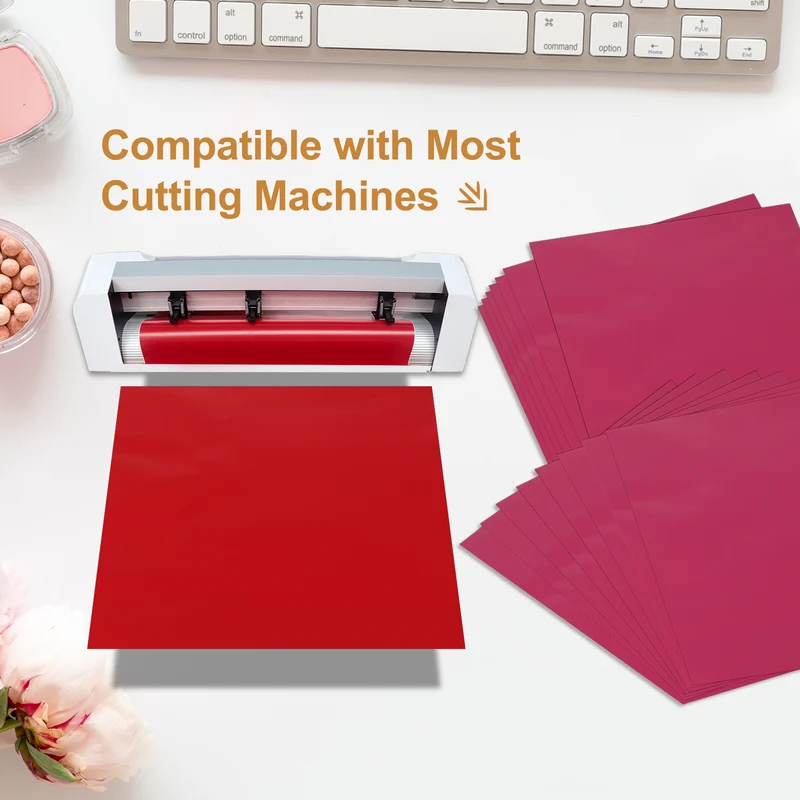 10Pcs Adhesive Vinyl Sheets Bundle,12”x12”Self Adhesive Vinyl, Rose Red