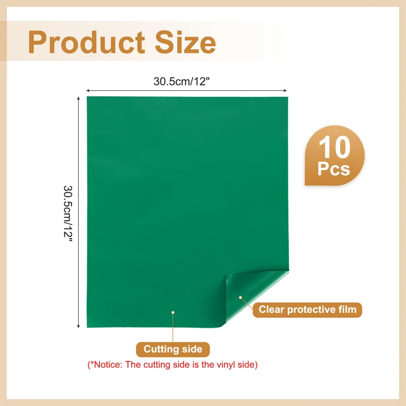 10Pcs Adhesive Vinyl Sheets Bundle,12”x12”Self Adhesive Vinyl, Dark Green