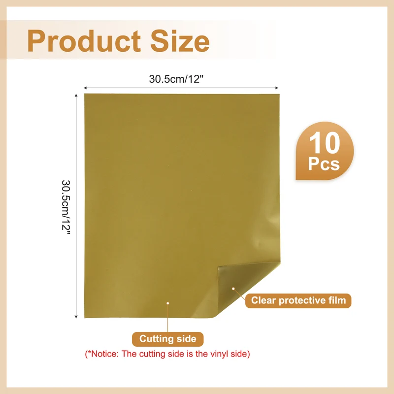 10Pcs Adhesive Vinyl Sheets Bundle,12”x12”Self Adhesive Vinyl, Metallic Gold