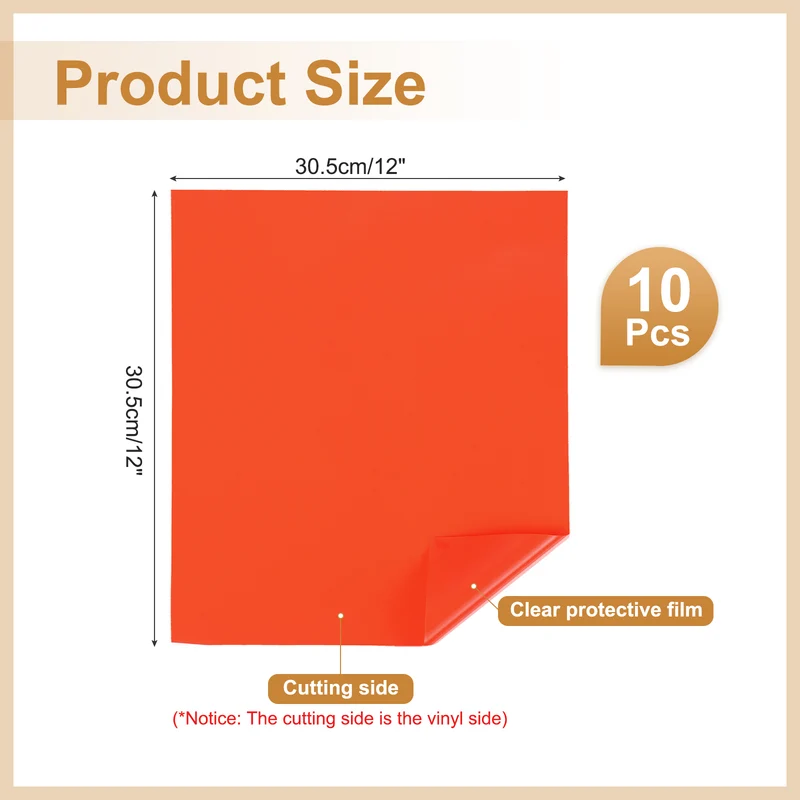 10Pcs Adhesive Vinyl Sheets Bundle,12”x12”Self Adhesive Vinyl, Orange