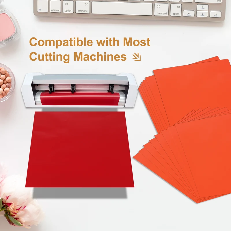 10Pcs Adhesive Vinyl Sheets Bundle,12”x12”Self Adhesive Vinyl, Orange