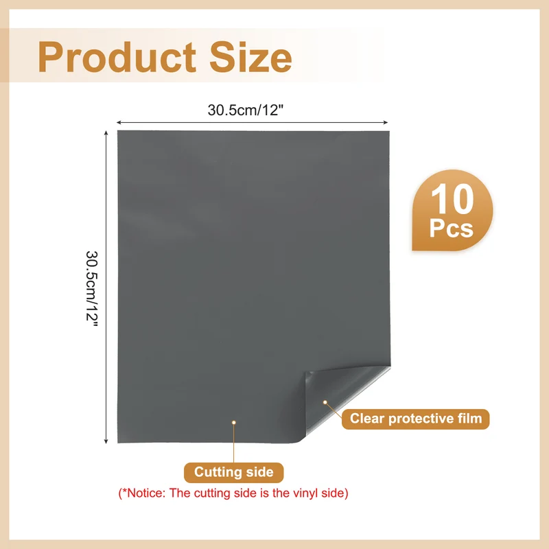 10Pcs Adhesive Vinyl Sheets Bundle,12”x12”Self Adhesive Vinyl, Dark Gray